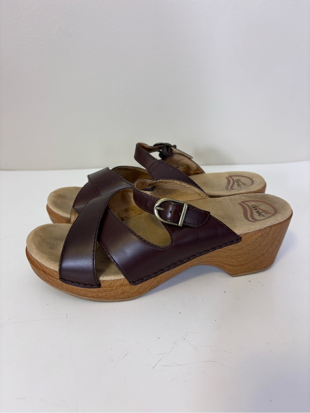 Dansko Dark Brown Leather Clog Heeled Sandals 40 = 10